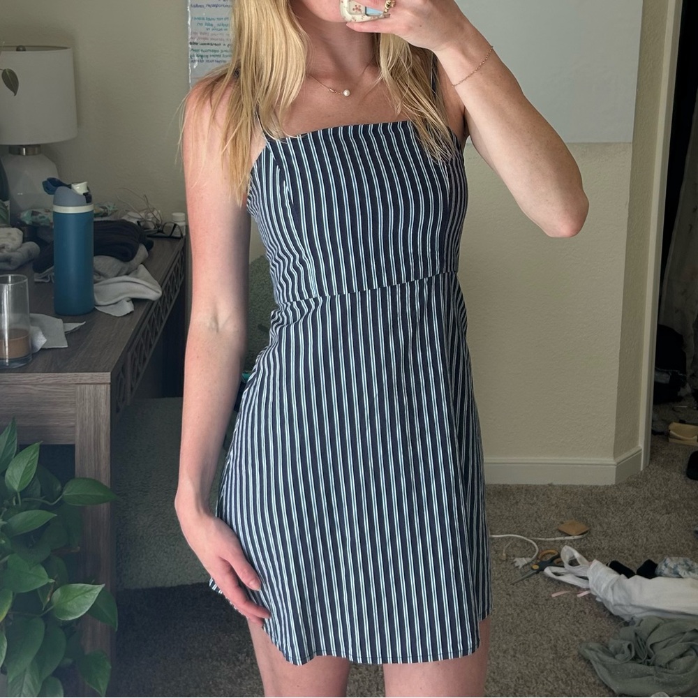 Striped navy blue and White Square-Neck Sundress